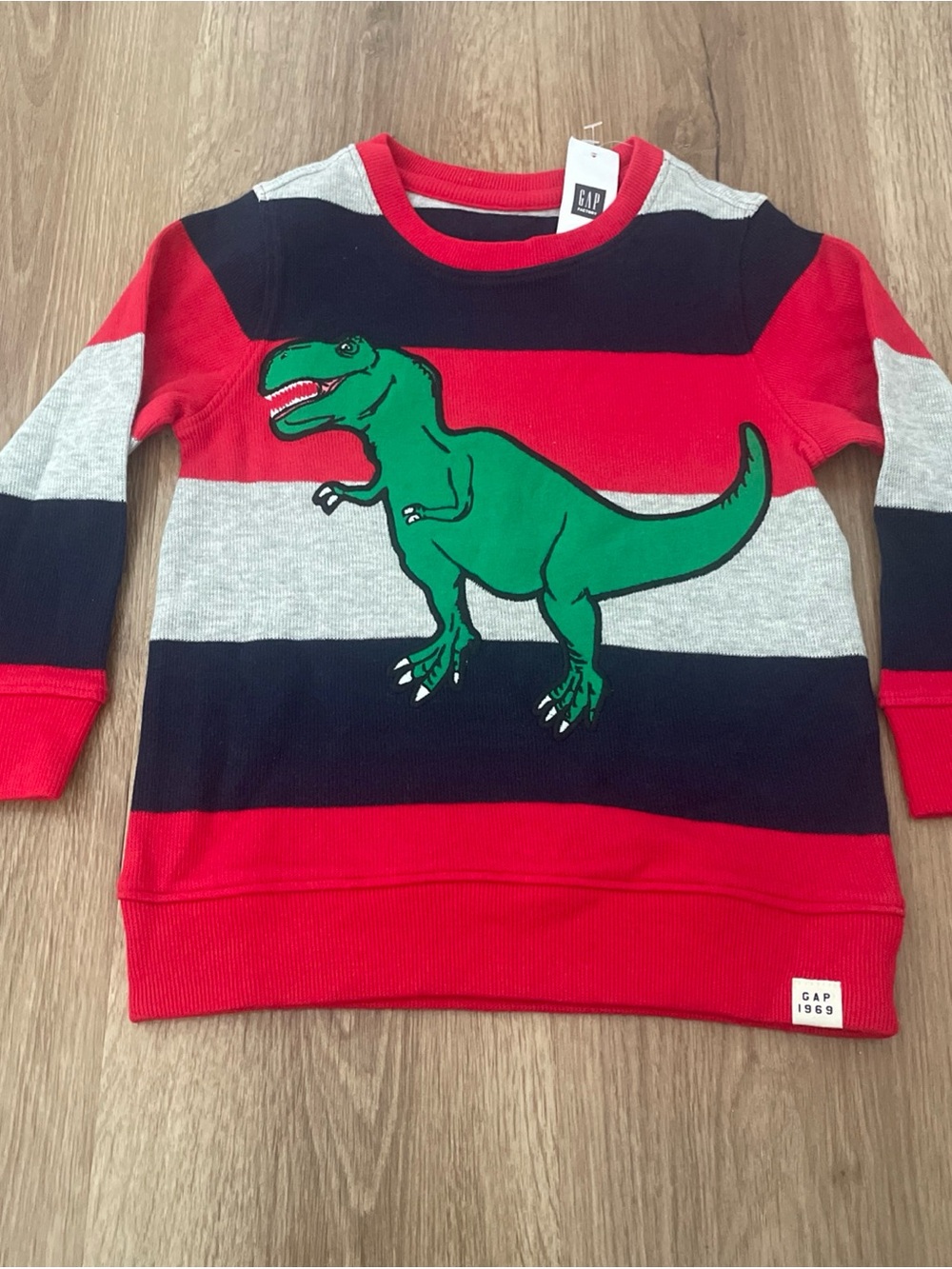 Baby Gap Dinosaur Applique Happy Stripe Cotton Sweater Boys 4T 4 years (A3)